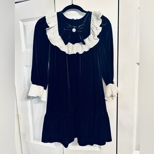 Black Velvet Contemporay Dress with White Ruffle Details